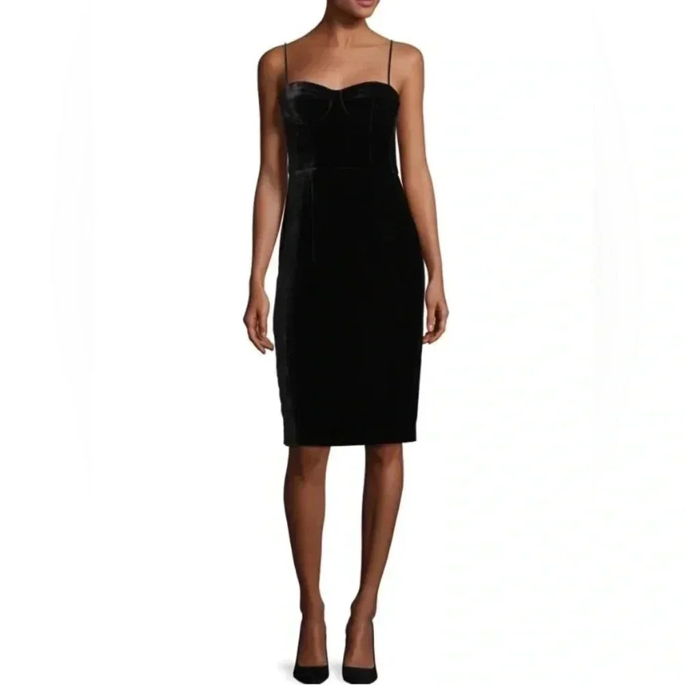 NWT THEORY Corset Luxe Velvet Sheath Dress in black size 8